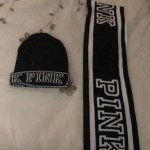 Pink Victoria Secret set of scarf and hat